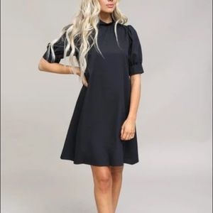 Vintage black dress w mock neck and puff sleeves